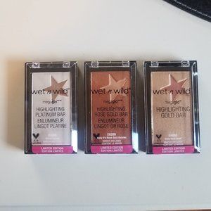 3 New Wet N Wild Mega Glow Highlighting Bars Rose Gold & Platinum & Gold